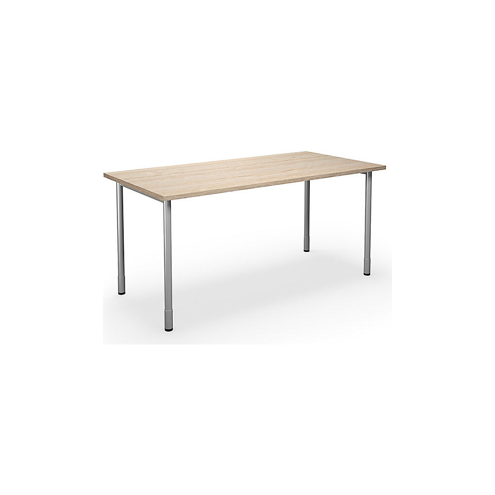 Multifunctionele tafel DUO-C, recht blad, h x d = 700 - 800 x 800 mm, breedte 1600 mm, eikenhout, zilverkleurig