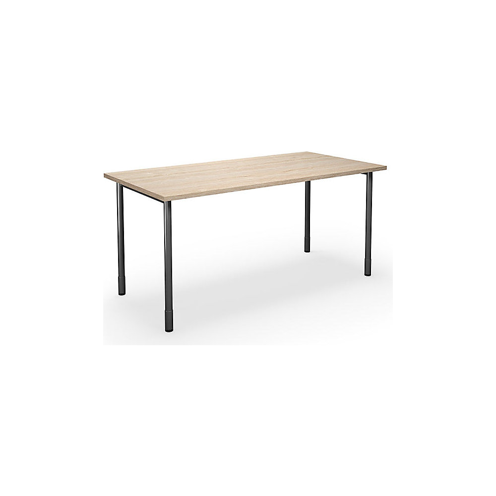 Multifunctionele tafel DUO-C, recht blad, h x d = 700 - 800 x 800 mm, breedte 1600 mm, eikenhout, zwart