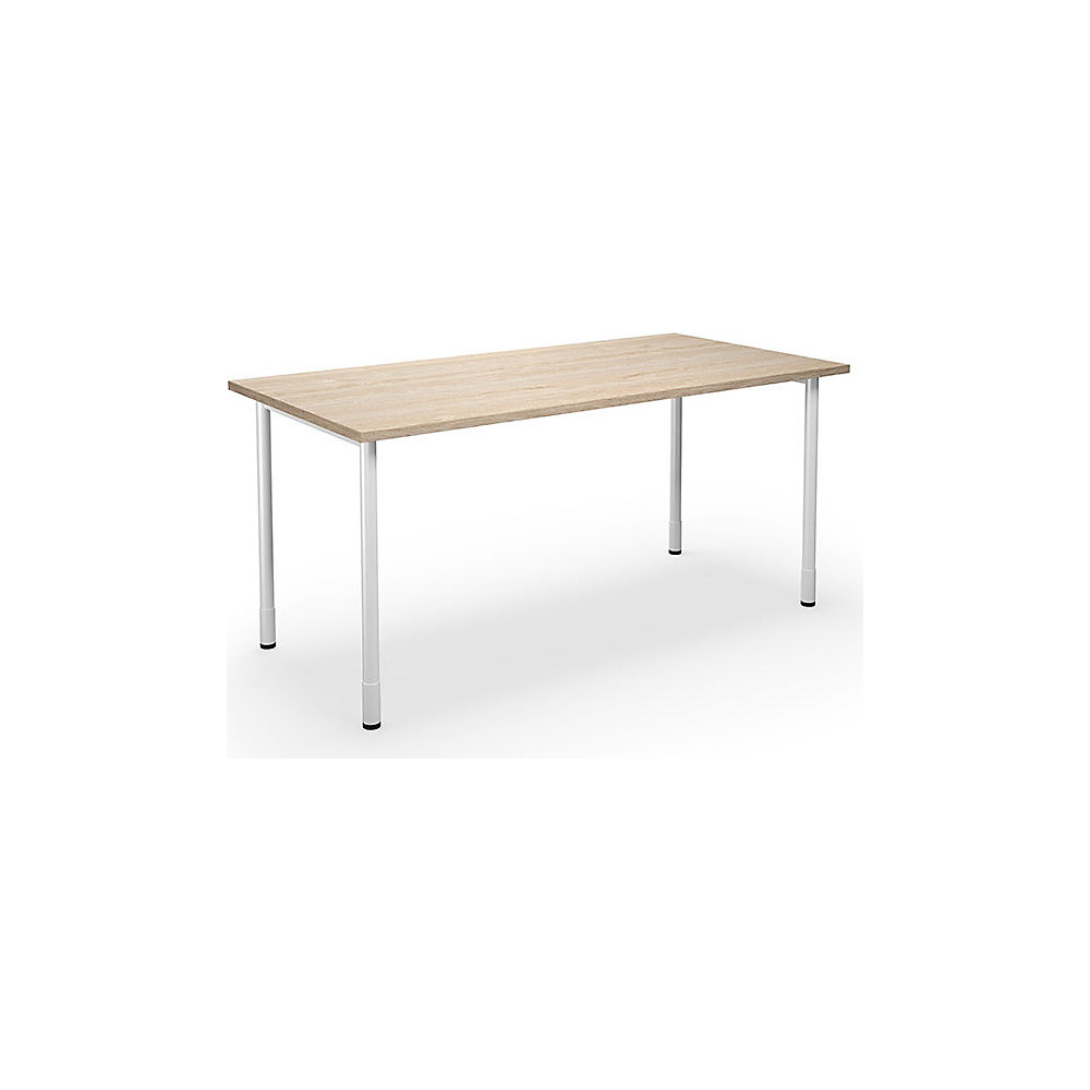 Multifunctionele tafel DUO-C, recht blad, h x d = 700 - 800 x 800 mm, breedte 1600 mm, eikenhout, wit