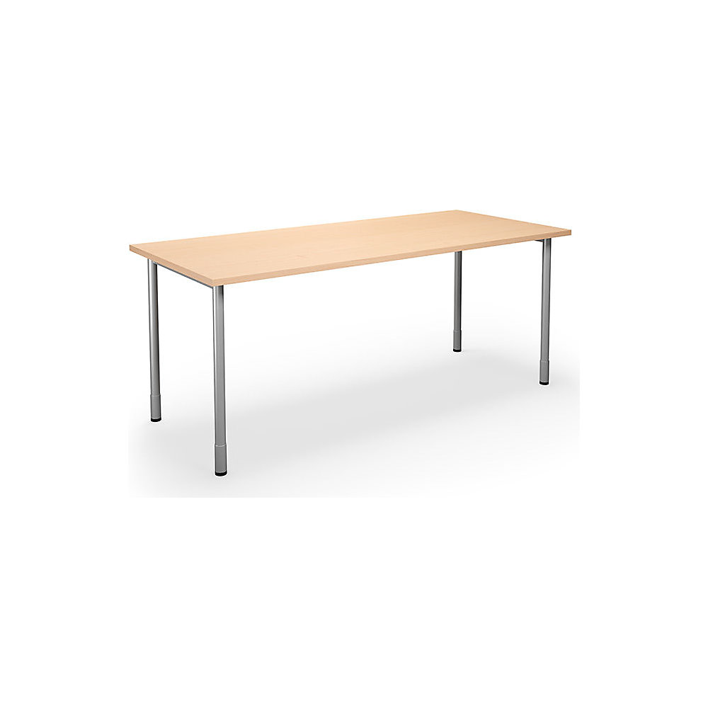Multifunctionele tafel DUO-C, recht blad, h x d = 700 - 800 x 800 mm, breedte 1800 mm, berkenhout, zilverkleurig