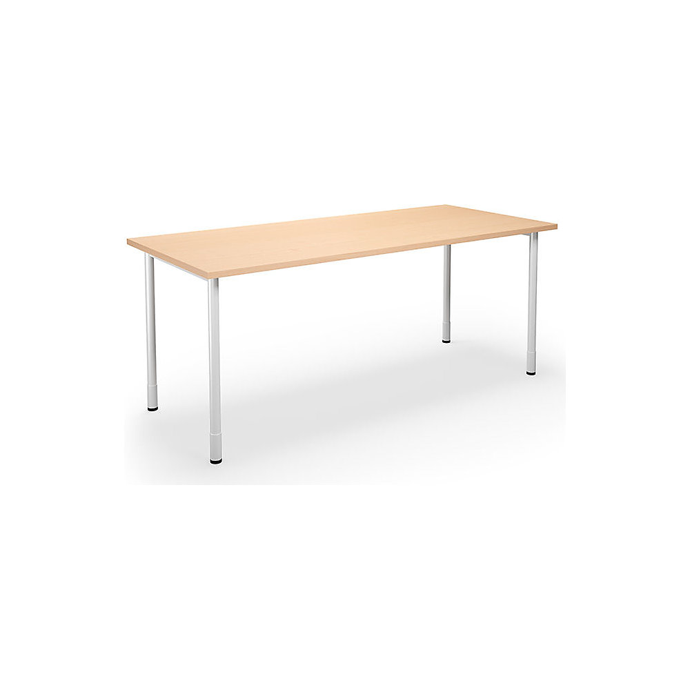 Multifunctionele tafel DUO-C, recht blad, h x d = 700 - 800 x 800 mm, breedte 1800 mm, berkenhout, wit