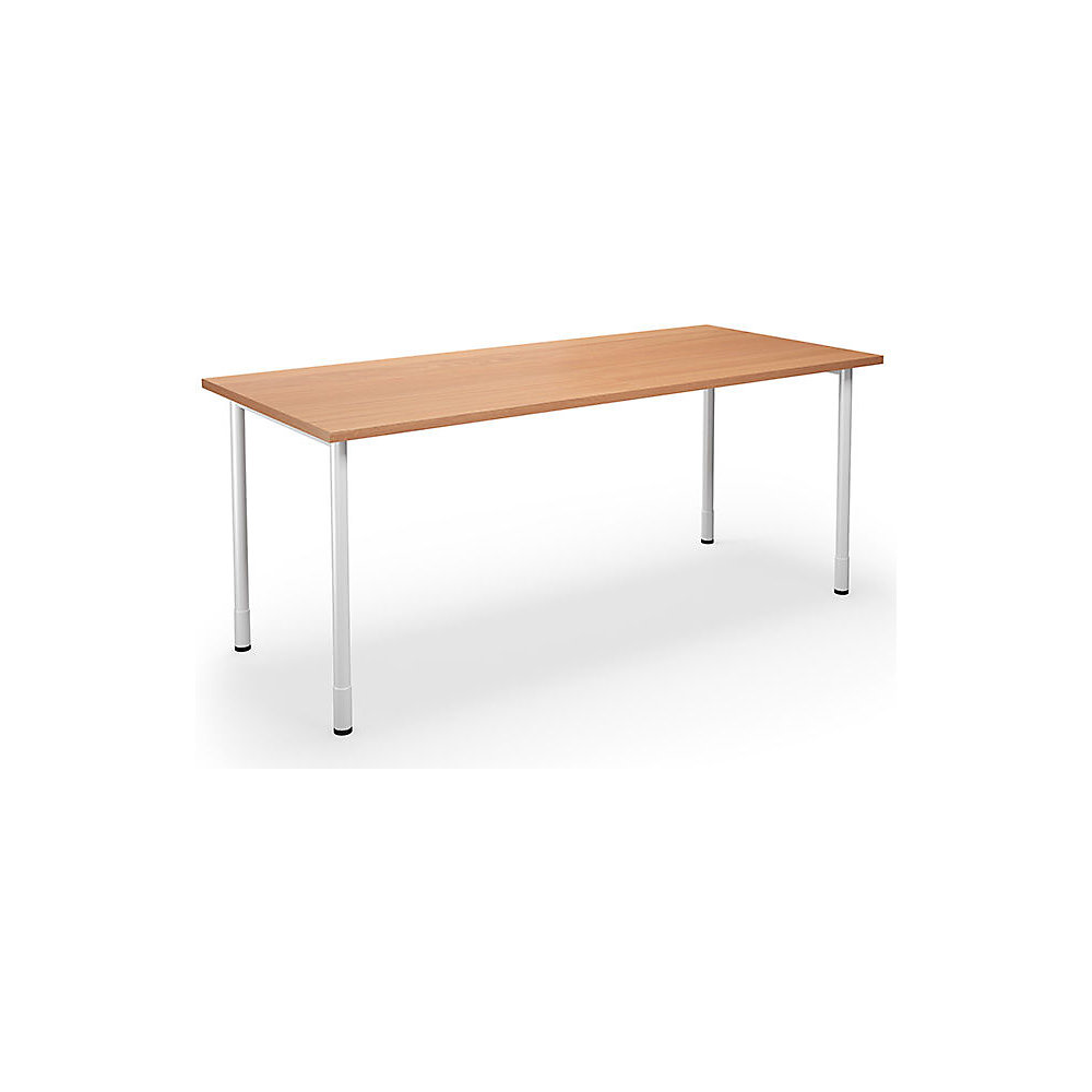 Multifunctionele tafel DUO-C, recht blad, h x d = 700 - 800 x 800 mm, breedte 1800 mm, beukenhout, wit