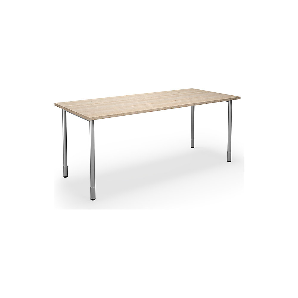 Multifunctionele tafel DUO-C, recht blad, h x d = 700 - 800 x 800 mm, breedte 1800 mm, eikenhout, zilverkleurig