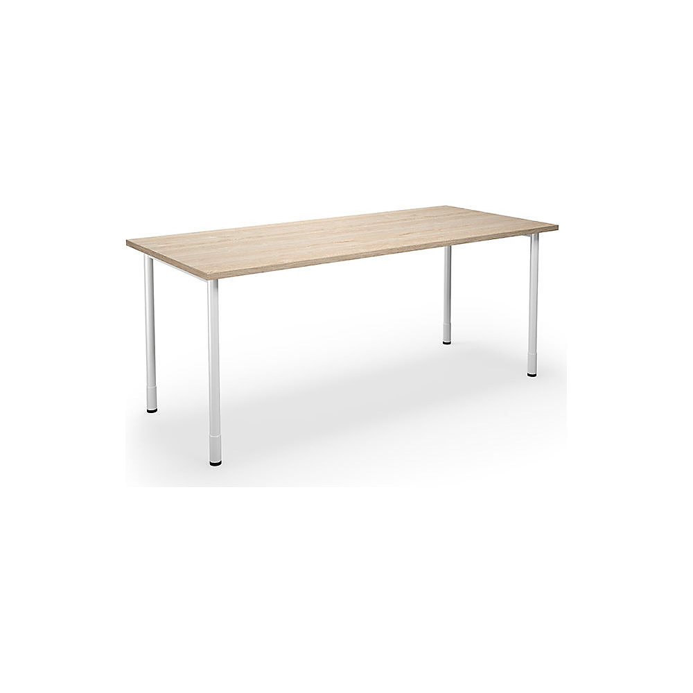 Multifunctionele tafel DUO-C, recht blad, h x d = 700 - 800 x 800 mm, breedte 1800 mm, eikenhout, wit