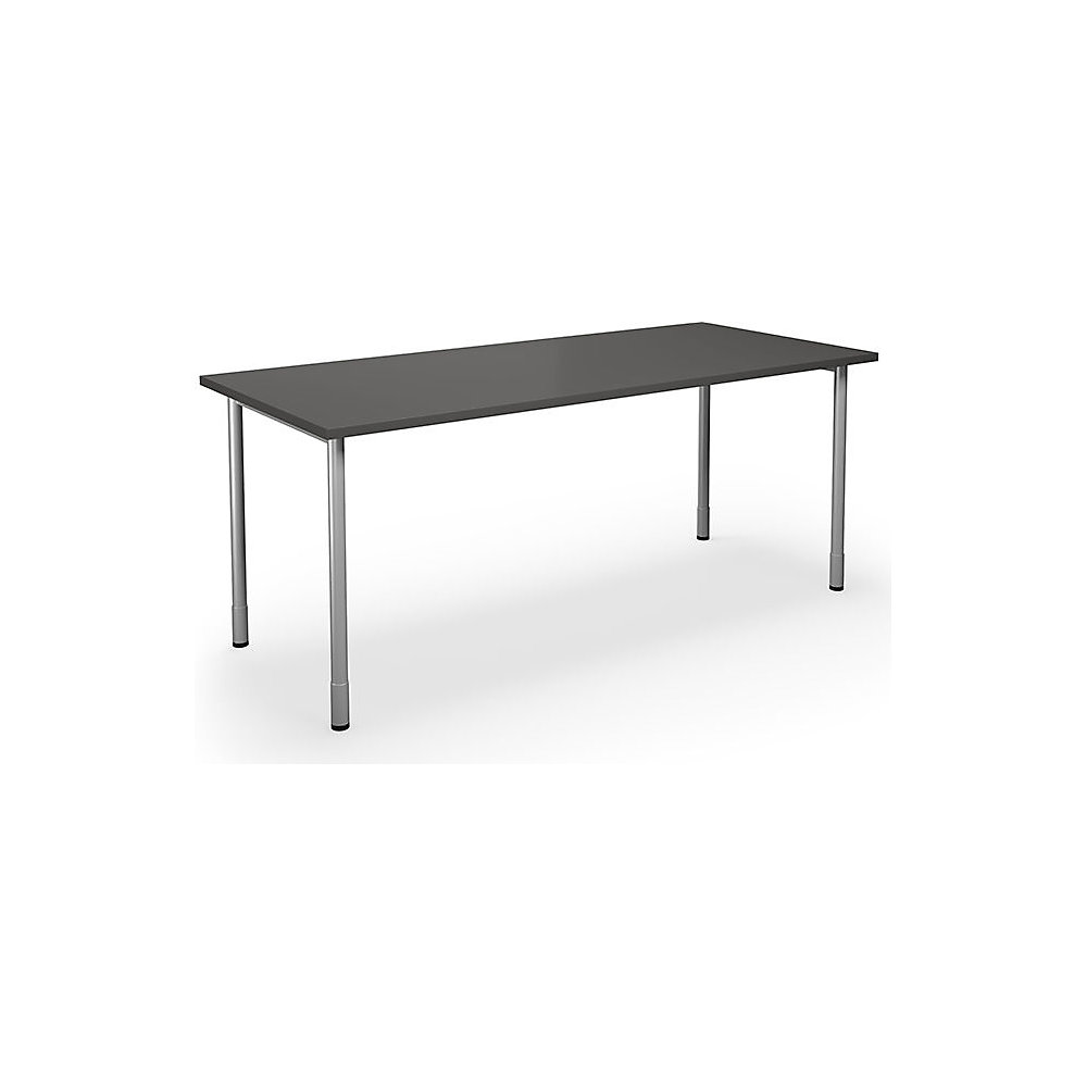 Multifunctionele tafel DUO-C, recht blad, h x d = 700 - 800 x 800 mm, breedte 1800 mm, donkergrijs, zilverkleurig