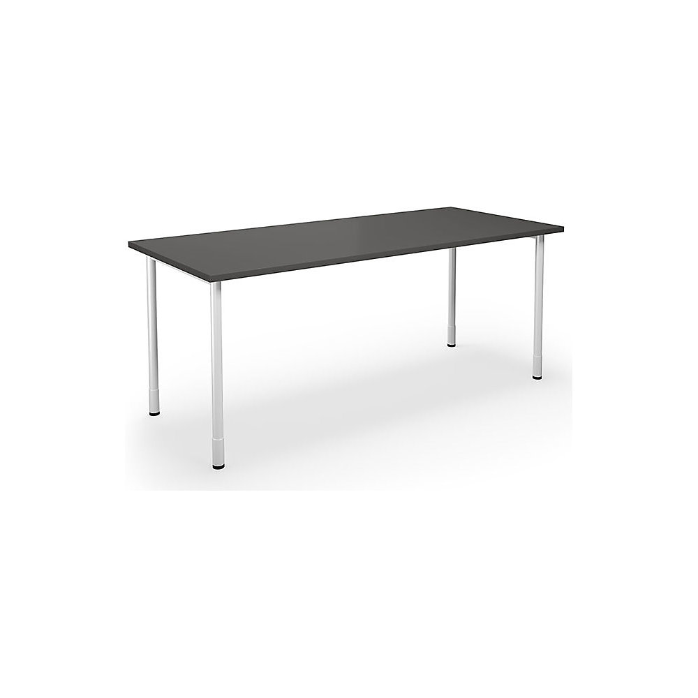 Multifunctionele tafel DUO-C, recht blad, h x d = 700 - 800 x 800 mm, breedte 1800 mm, donkergrijs, wit