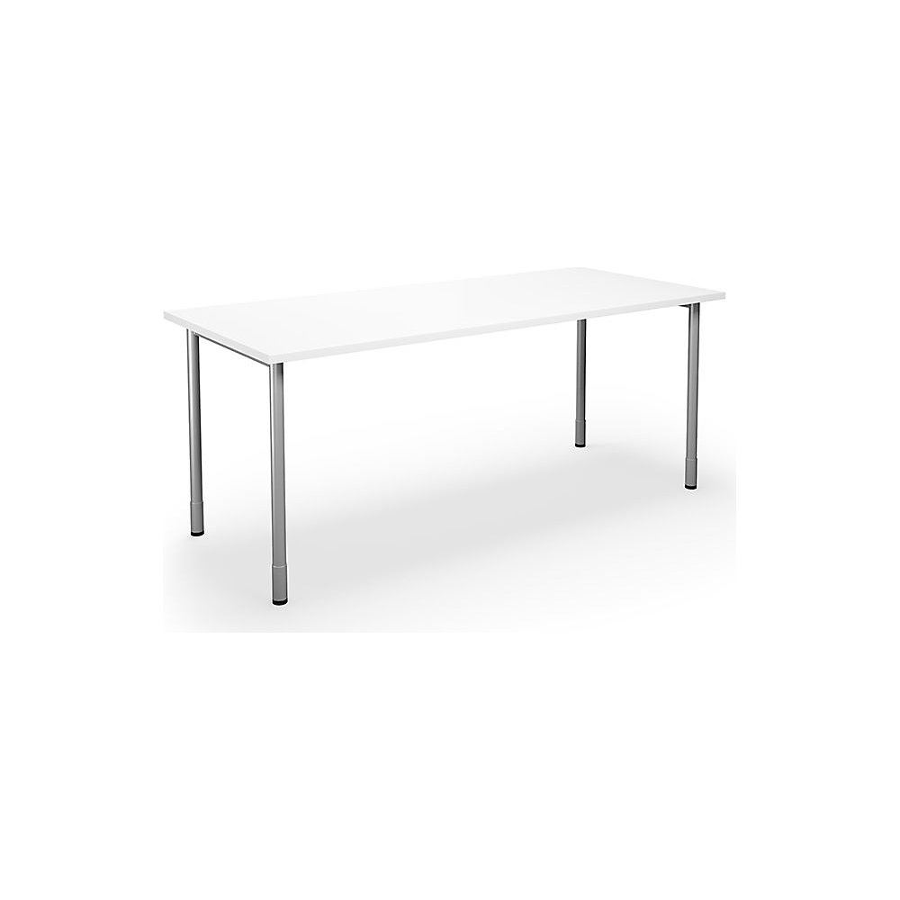 Multifunctionele tafel DUO-C, recht blad, h x d = 700 - 800 x 800 mm, breedte 1800 mm, wit, zilverkleurig