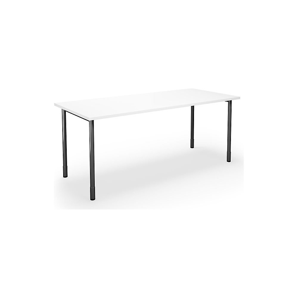 Multifunctionele tafel DUO-C, recht blad, h x d = 700 - 800 x 800 mm, breedte 1800 mm, wit, zwart