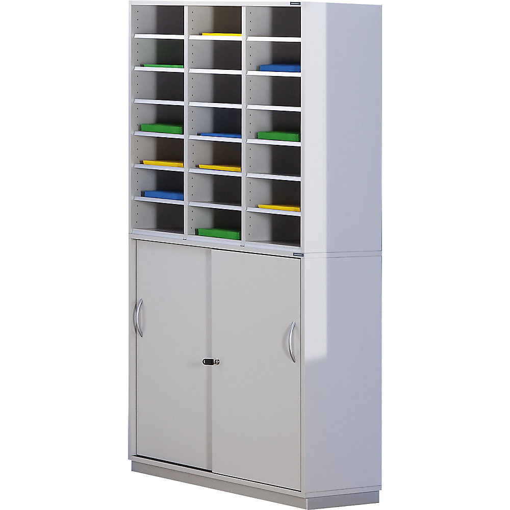 Eurokraft pro Sorteeropzet met onderkast, h x b x d = 1864 x 913 x 420 mm, 21 vakken, lichtgrijs