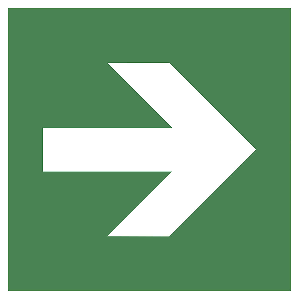 Vluchtroute borden, richtingaanduiding rechtuit, alleen in combinatie met reddingsbord, VE = 10 stuks, kunststof, 150 x 150 mm