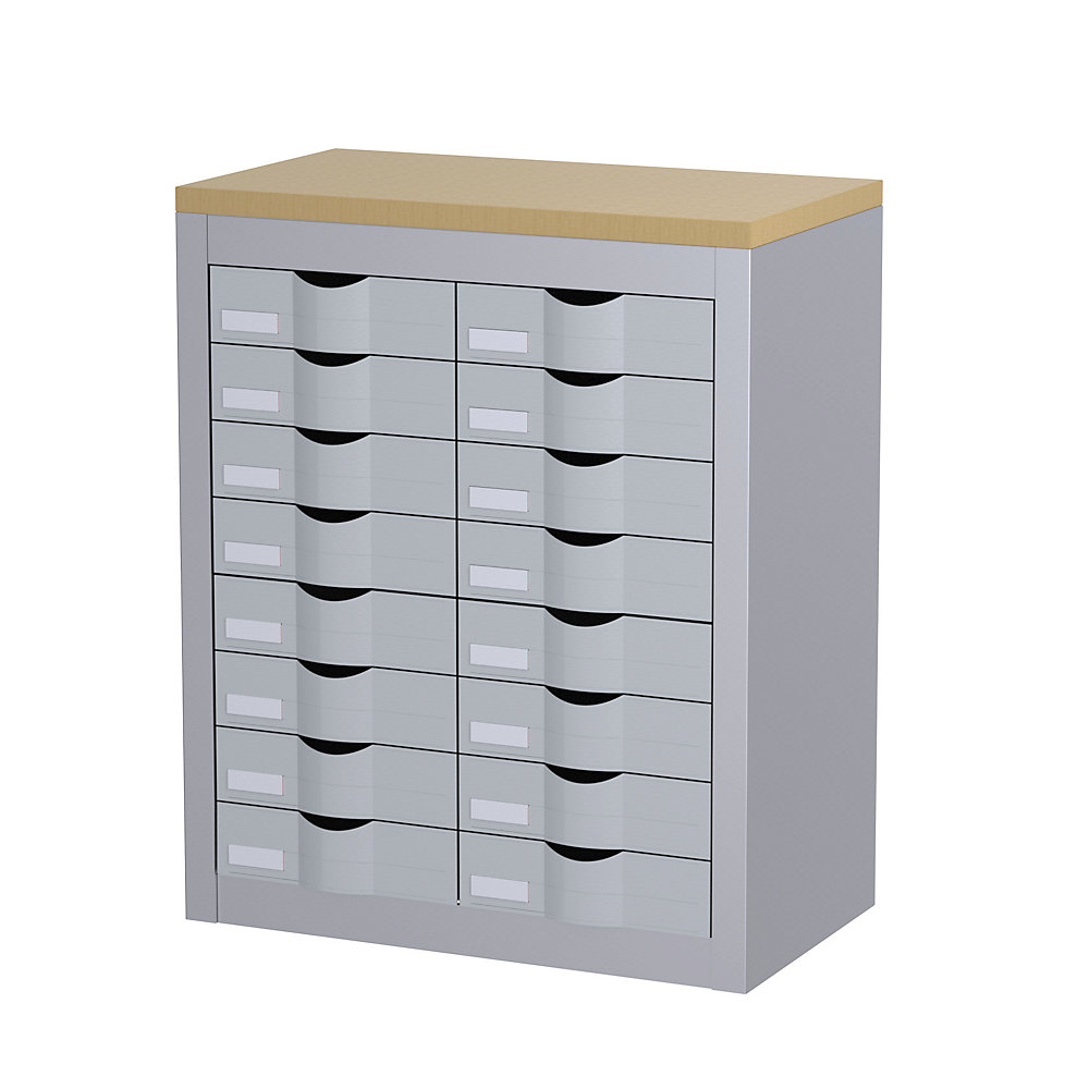 Paperflow Sorteerstation, met laden, 2 rijen, 16 laden, aluminiumkleurig