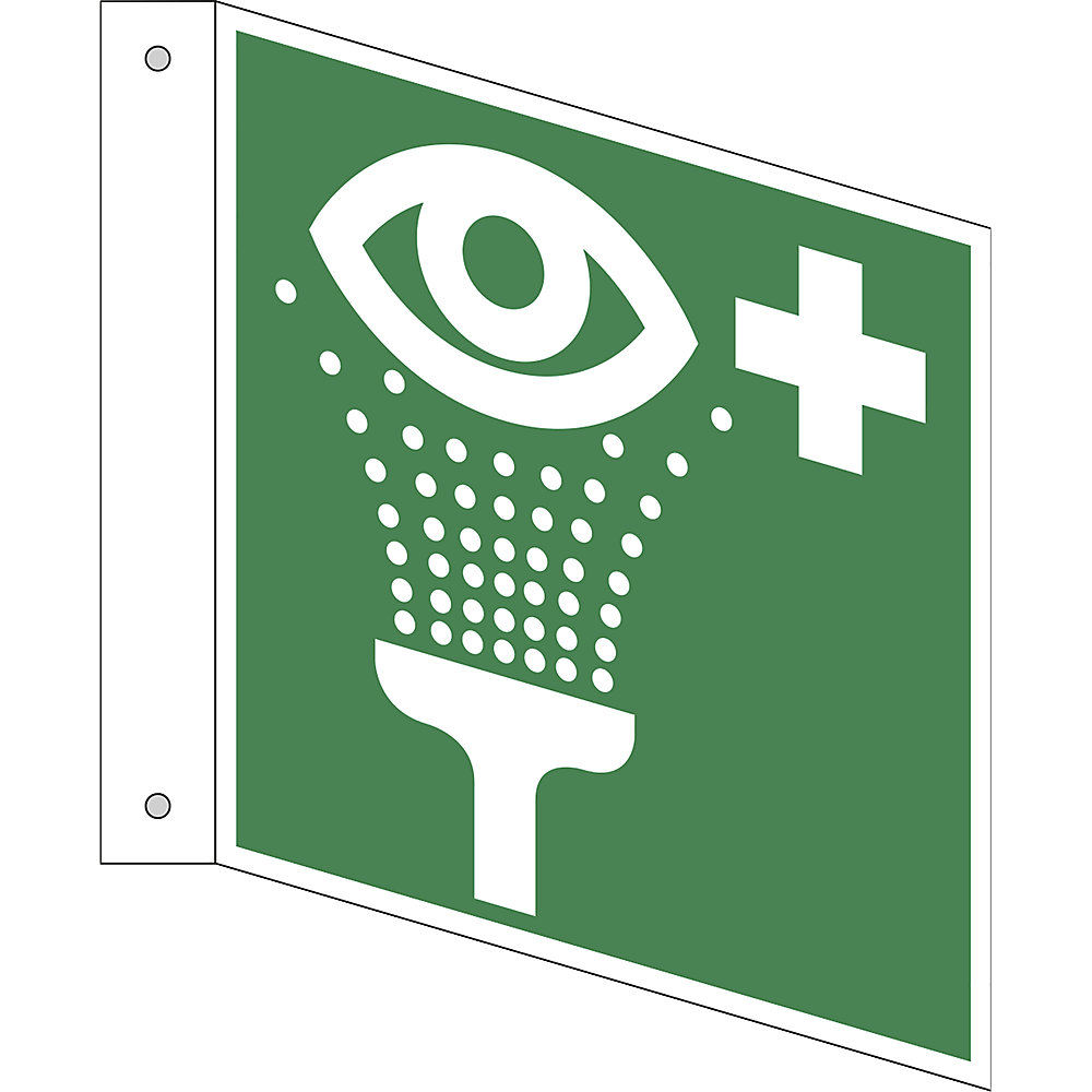 Reddingsbord, voorziening om ogen te spoelen, VE = 10 stuks, aluminium, bord met pijl, 150 x 150 mm
