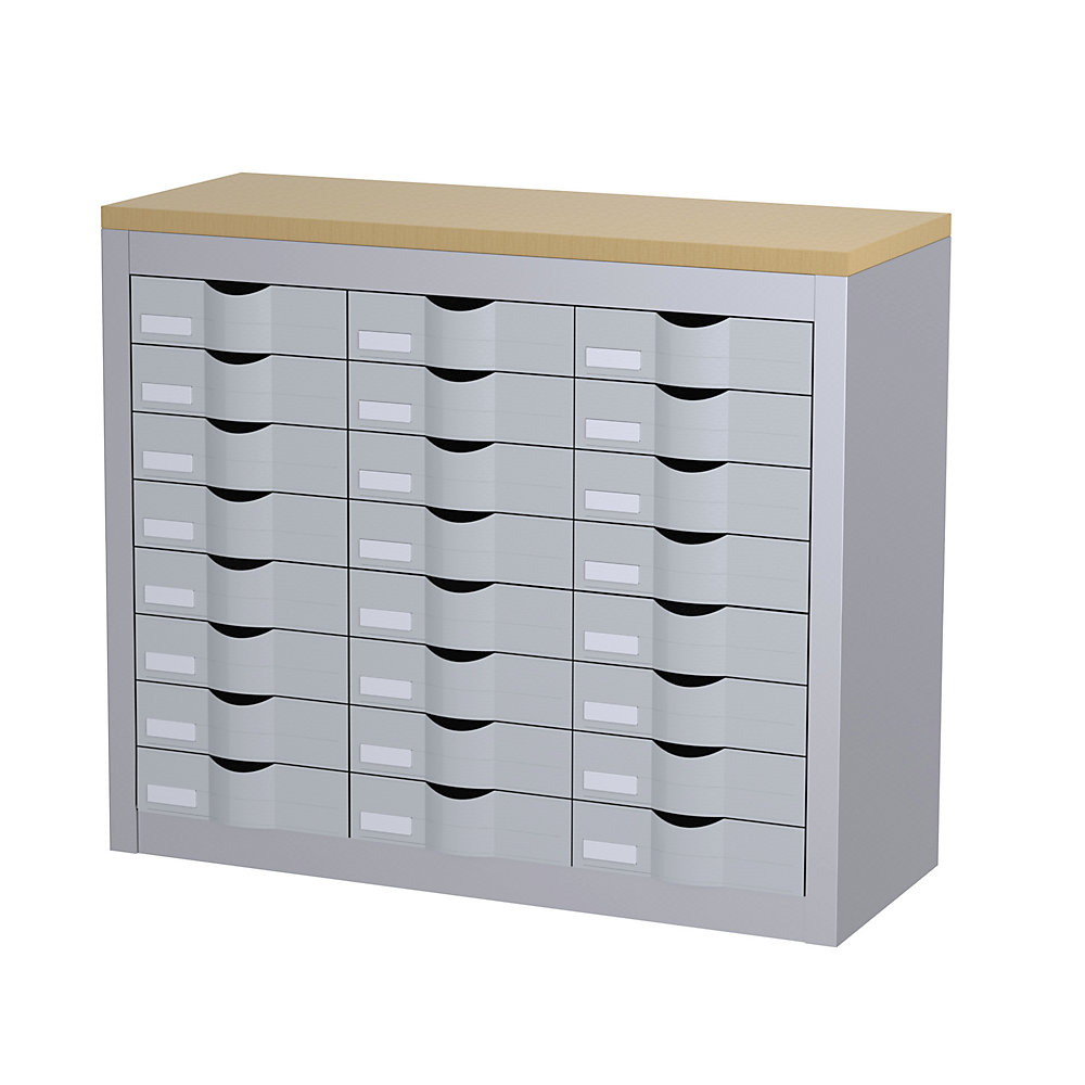 Paperflow Sorteerstation, met laden, 3 rijen, 24 laden, aluminiumkleurig