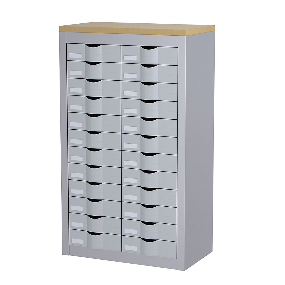 Paperflow Sorteerstation, met laden, 2 rijen, 24 laden, aluminiumkleurig