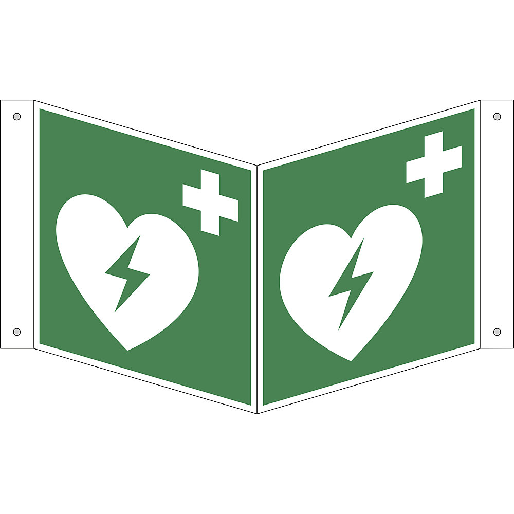 Reddingsbord, geautomatiseerde externe defibrillator, VE = 10 stuks, aluminium, bord met vouw, 150 x 150 mm