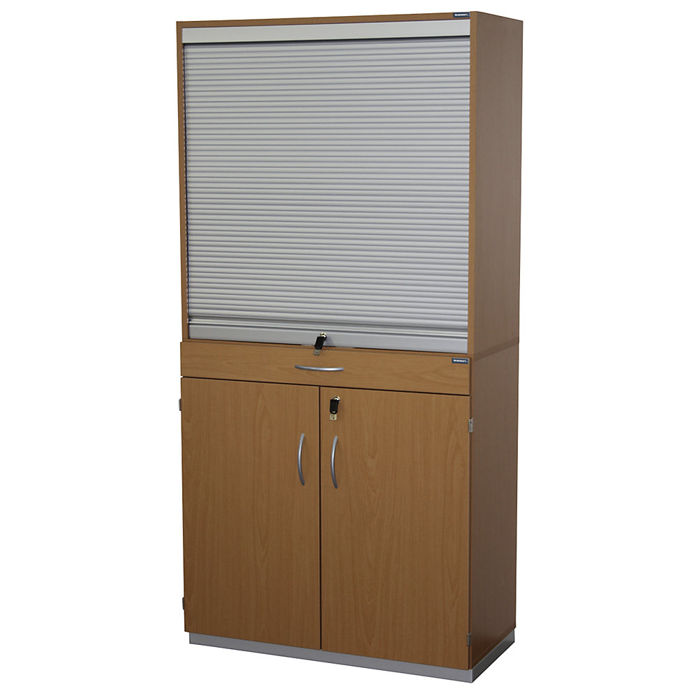 Eurokraft pro Sorteerkast met roldeuren en onderbouwkast, h x b x d = 1864 x 913 x 440 mm, 18 vakken, beukenhoutdecor
