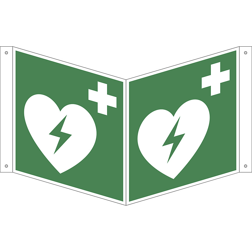 Reddingsbord, geautomatiseerde externe defibrillator, VE = 10 stuks, kunststof, bord met vouw, 200 x 200 mm