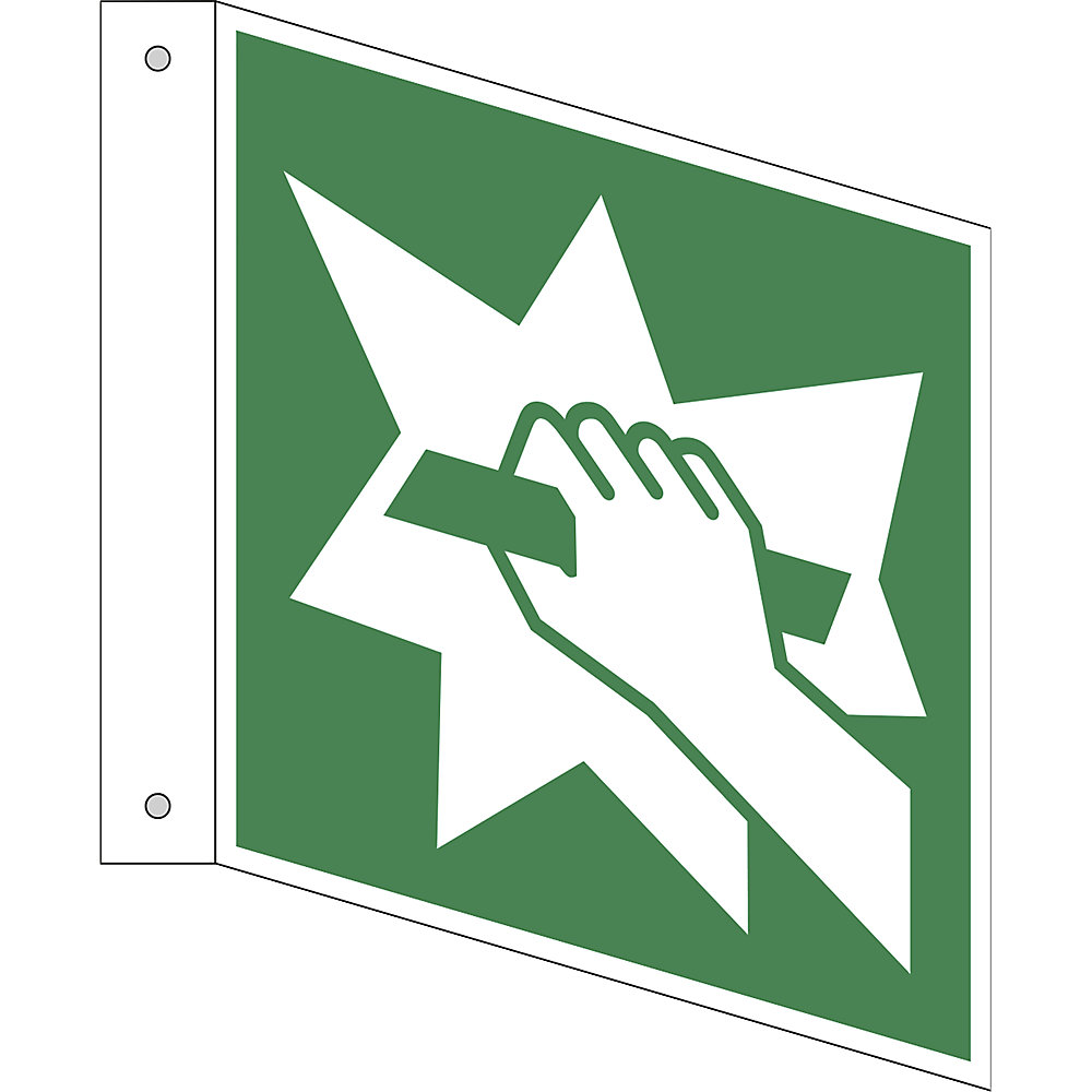 Reddingsbord, nooduitgangvoorziening, VE = 10 stuks, kunststof, bord met pijl, 150 x 150 mm