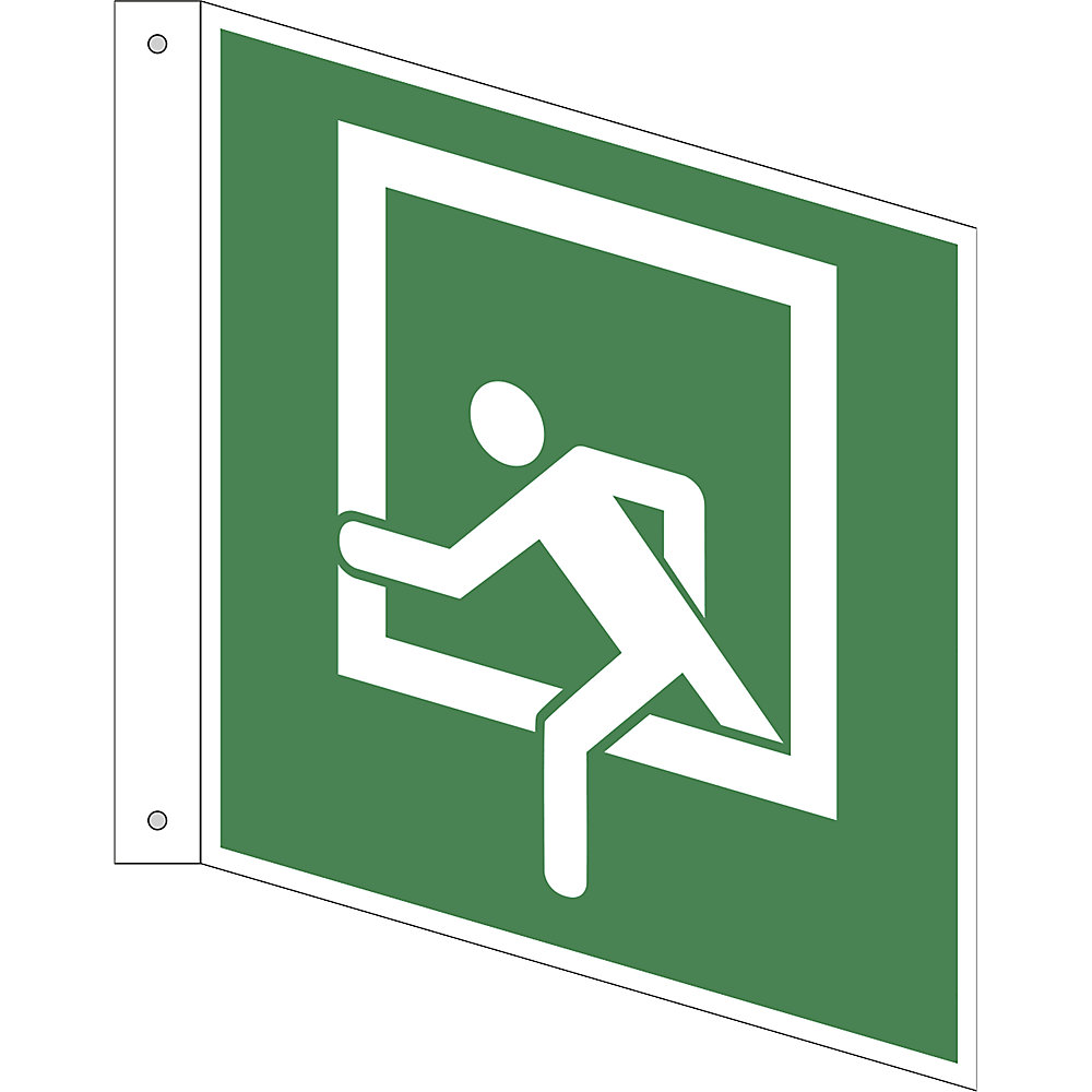 Reddingsbord, nooduitgang, VE = 10 stuks, kunststof, bord met pijl, 200 x 200 mm