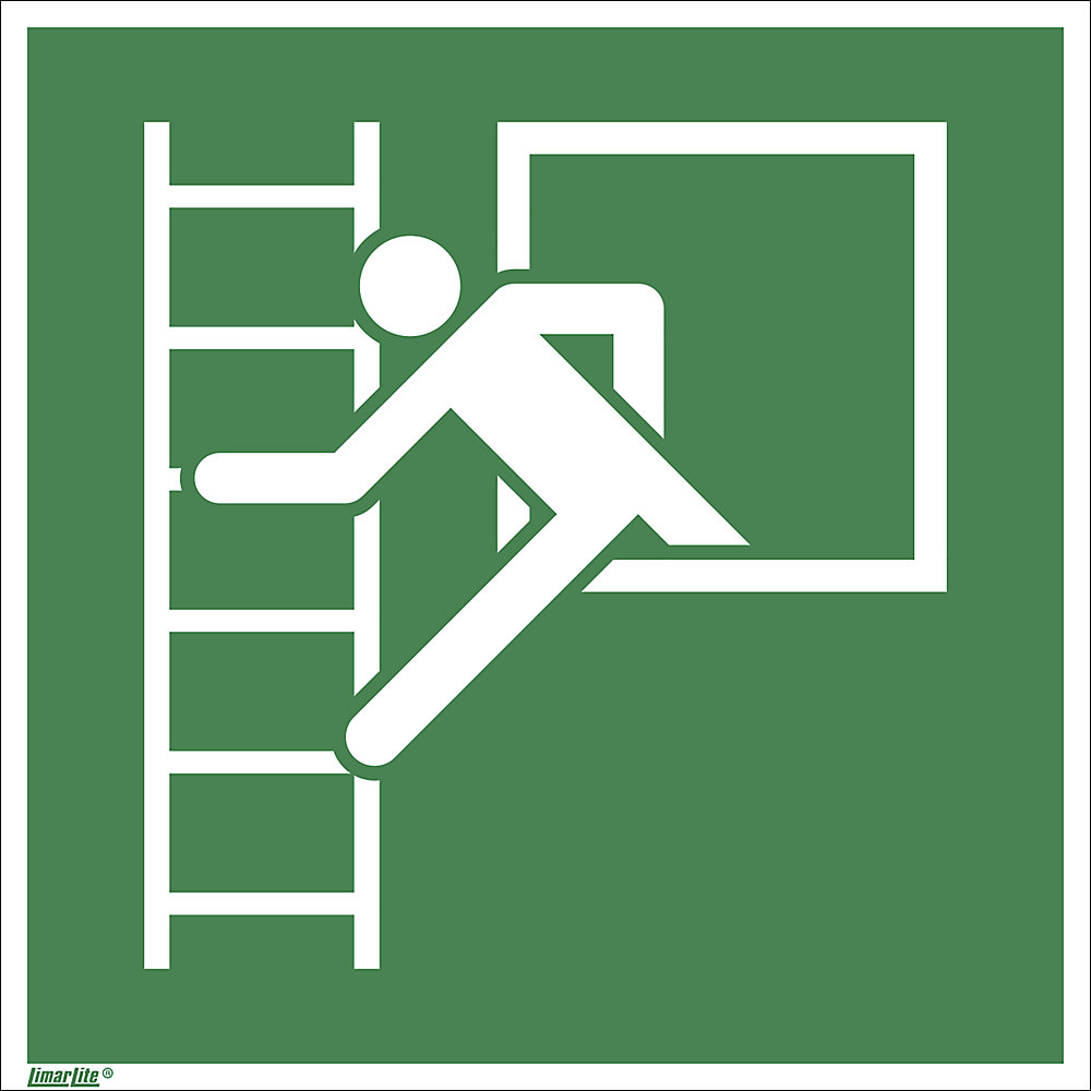 Reddingsbord, nooduitgang met vluchtladder, VE = 10 stuks, kunststof, 200 x 200 mm