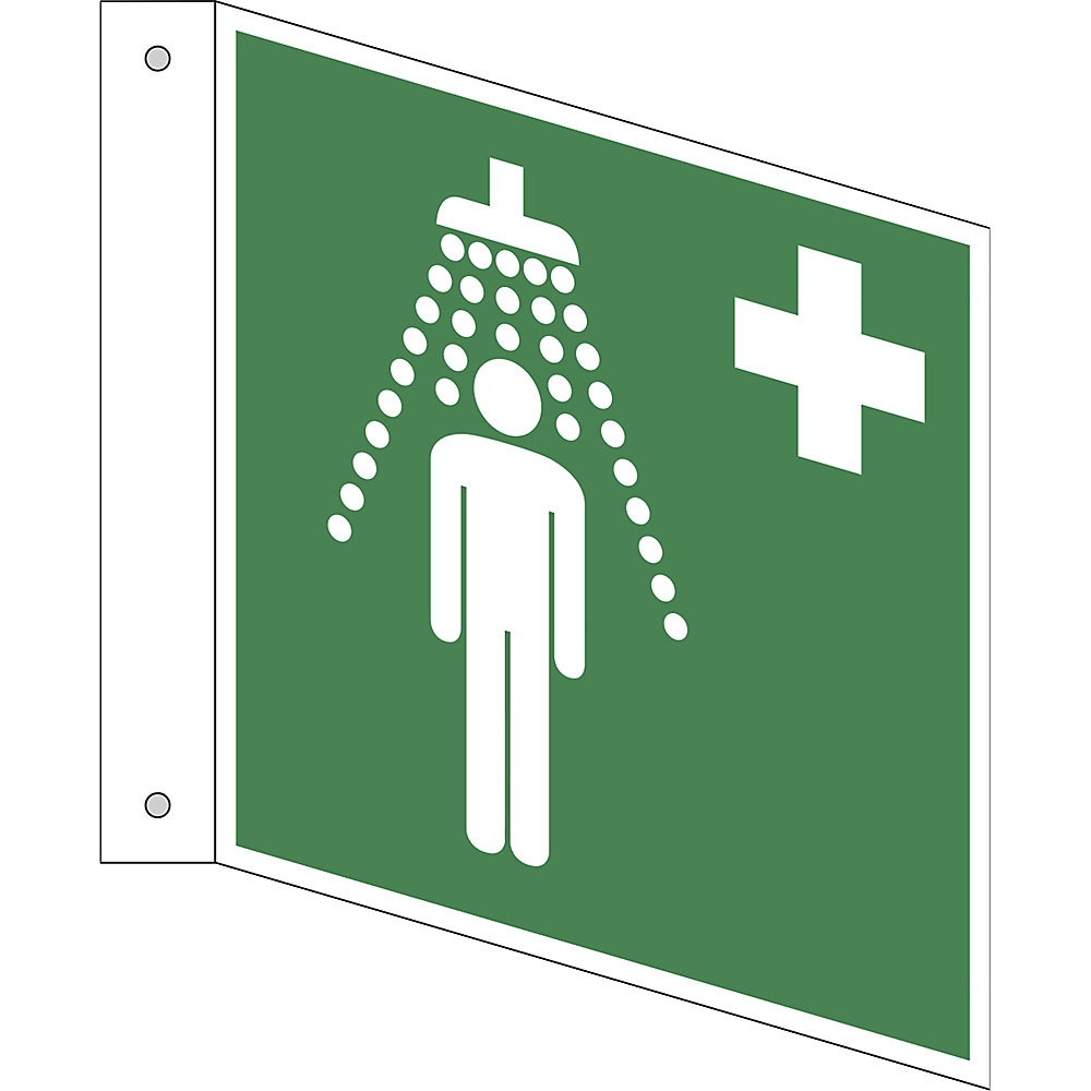 Reddingsbord, nooddouche, VE = 10 stuks, kunststof, bord met pijl, 150 x 150 mm