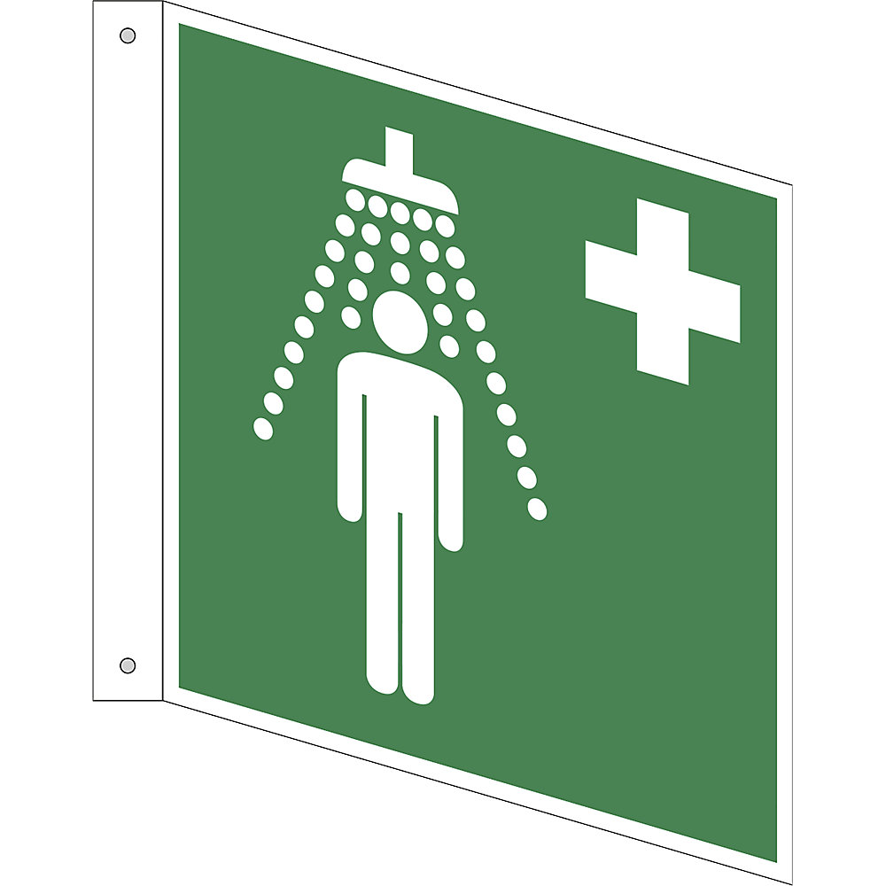 Reddingsbord, nooddouche, VE = 10 stuks, aluminium, bord met pijl, 200 x 200 mm