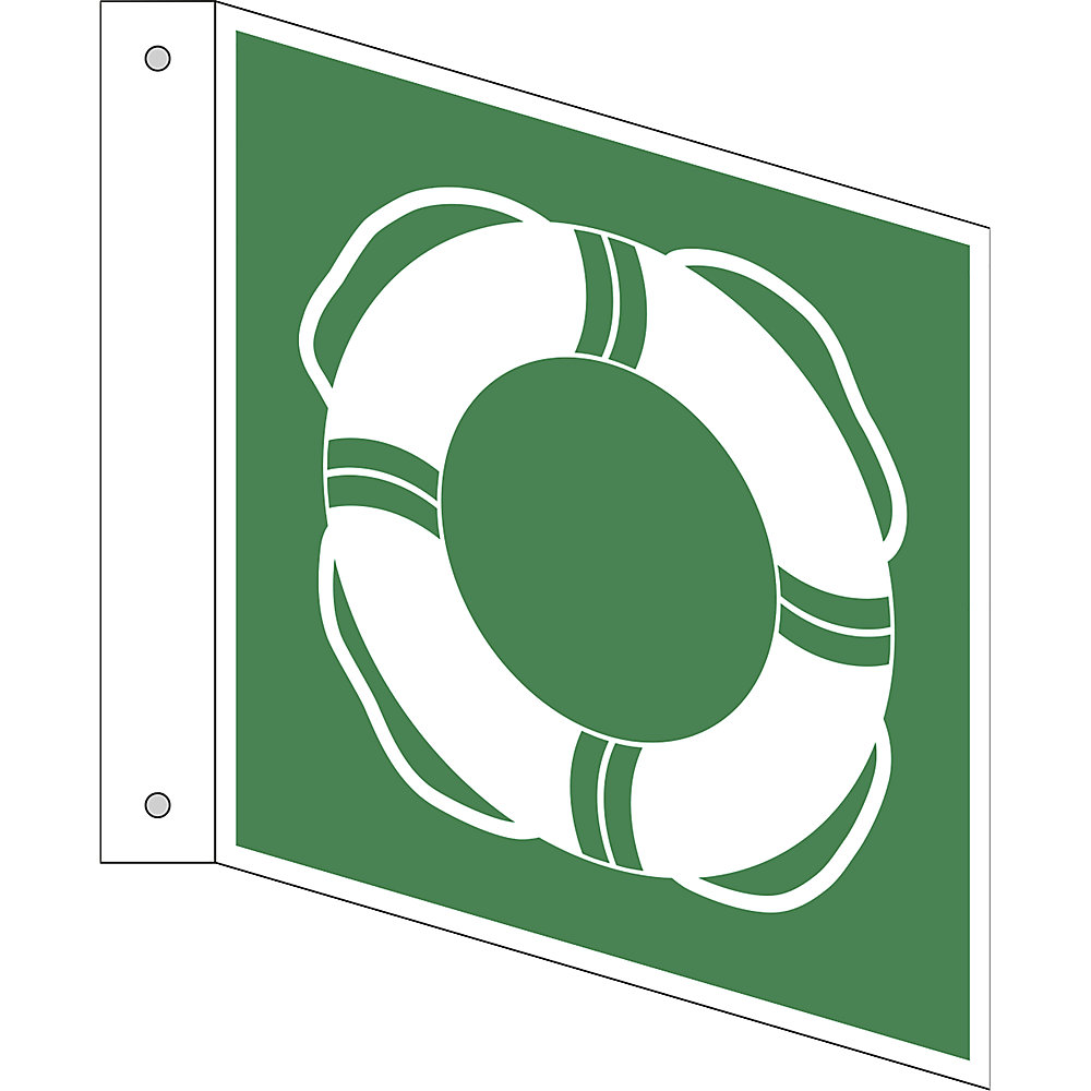 Reddingsbord, openbare reddingsuitrusting, VE = 10 stuks, aluminium, bord met pijl, 150 x 150 mm