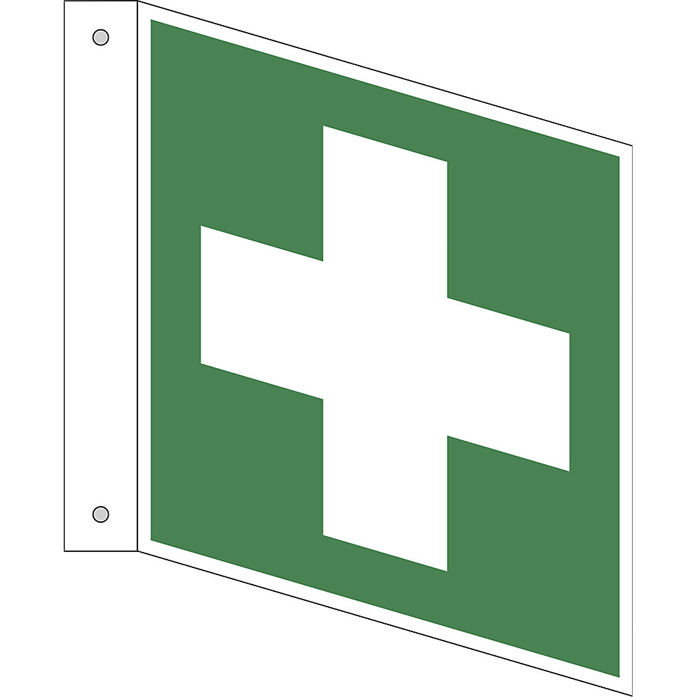 Reddingsbord, eerste hulp, VE = 10 stuks, kunststof, bord met pijl, 150 x 150 mm