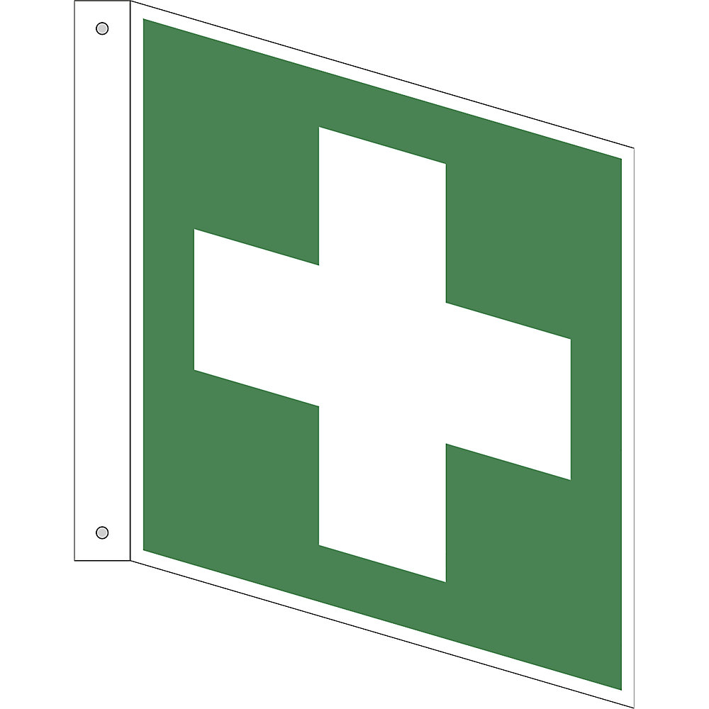 Reddingsbord, eerste hulp, VE = 10 stuks, aluminium, bord met pijl, 200 x 200 mm