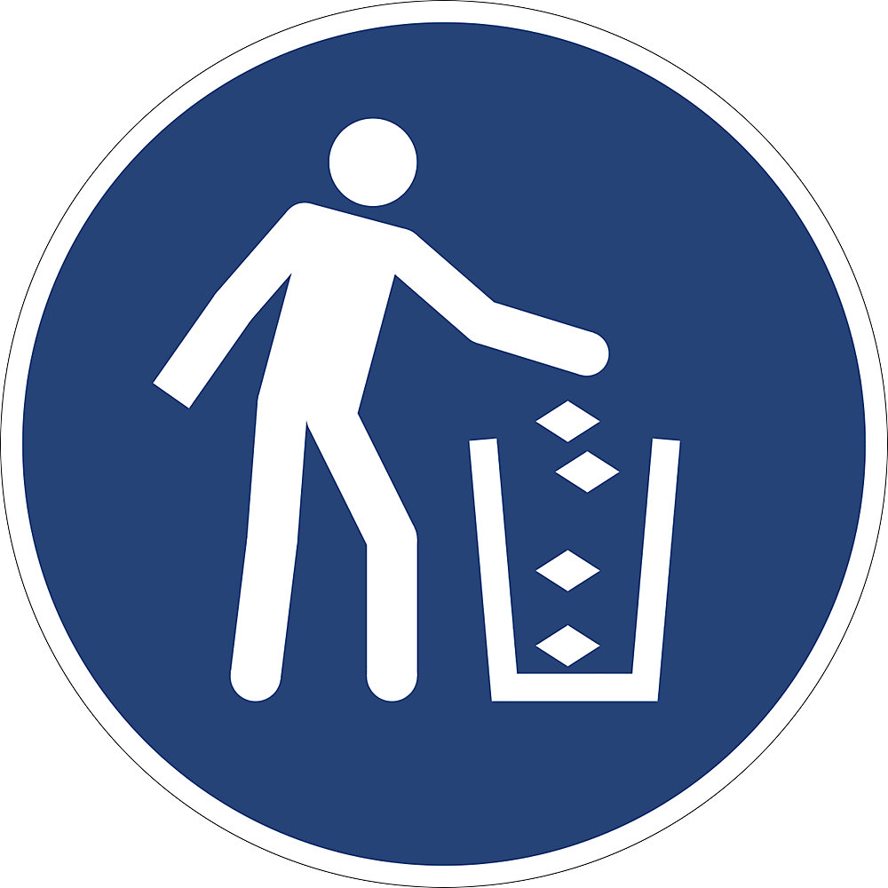 Gebodsbord, afvalbak gebruiken, VE = 10 stuks, folie, Ø 200 mm