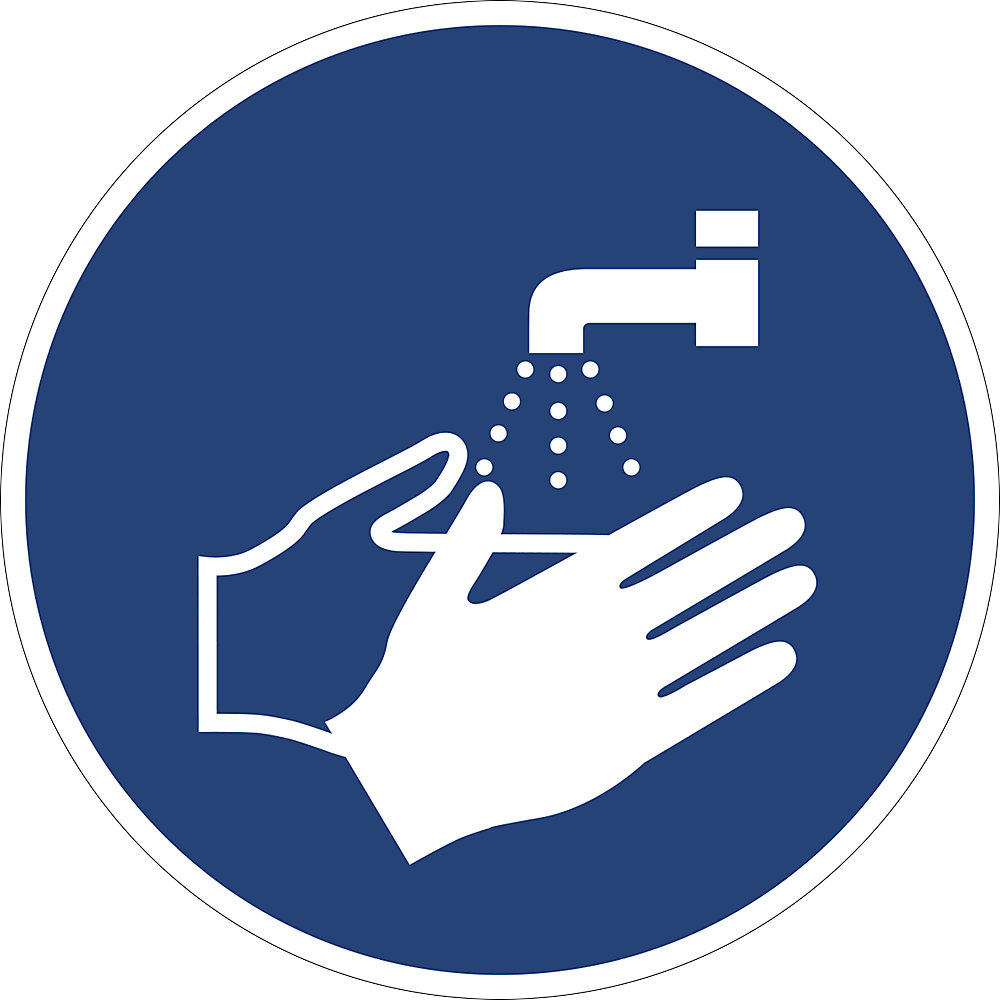 Gebodsbord, handen wassen, VE = 10 stuks, folie, Ø 100 mm
