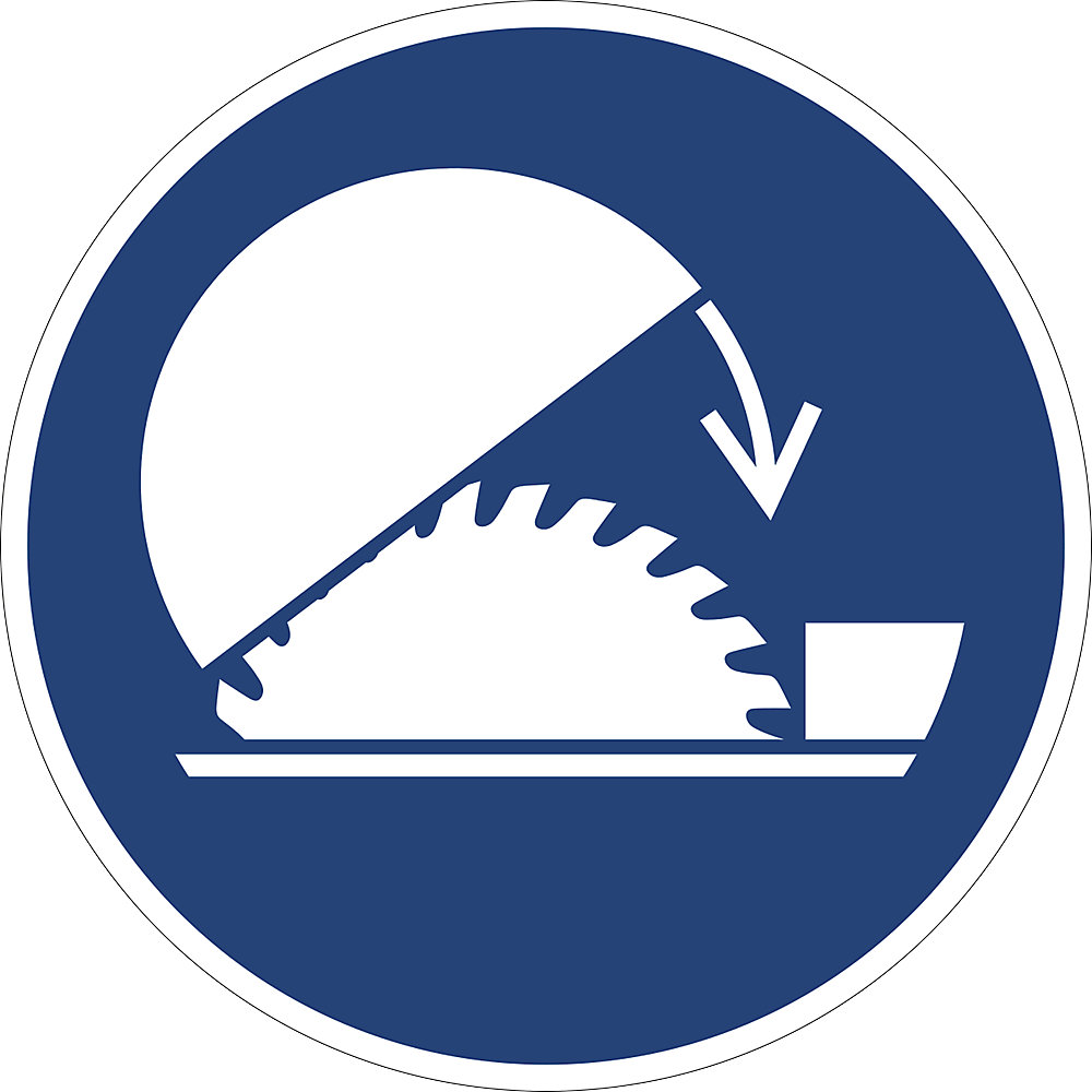 Gebodsbord, beschermkap van de cirkelzaag gebruiken, VE = 10 stuks, kunststof, Ø 200 mm