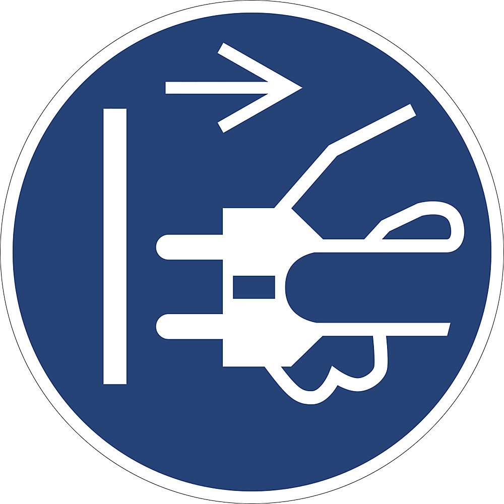 Gebodsbord, voor het openen de stekker uit het stopcontact trekken, VE = 10 stuks, kunststof, Ø 200 mm