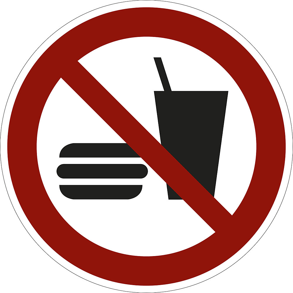 Verbodsbord, eten en drinken verboden, VE = 10 stuks, kunststof, Ø 200 mm