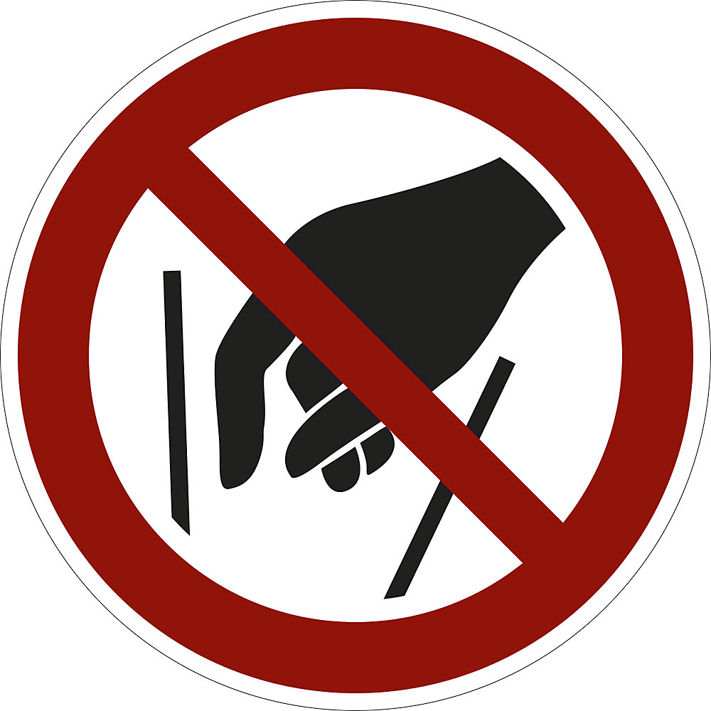 Verbodsbord, handen er in steken verboden, VE = 10 stuks, kunststof, Ø 200 mm