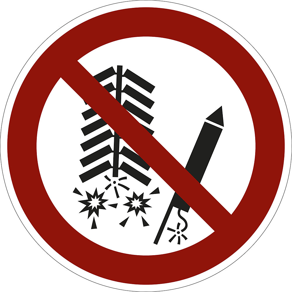 Verbodsbord, vuurwerk aansteken verboden, VE = 10 stuks, folie, Ø 100 mm