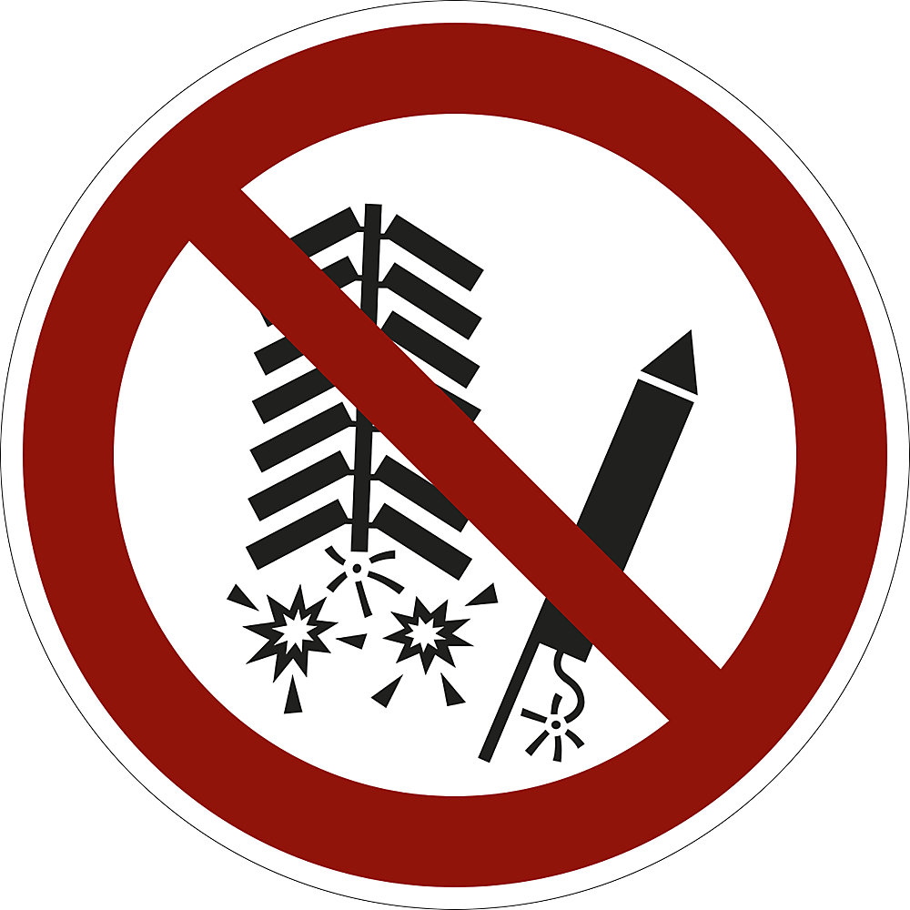 Verbodsbord, vuurwerk aansteken verboden, VE = 10 stuks, kunststof, Ø 200 mm