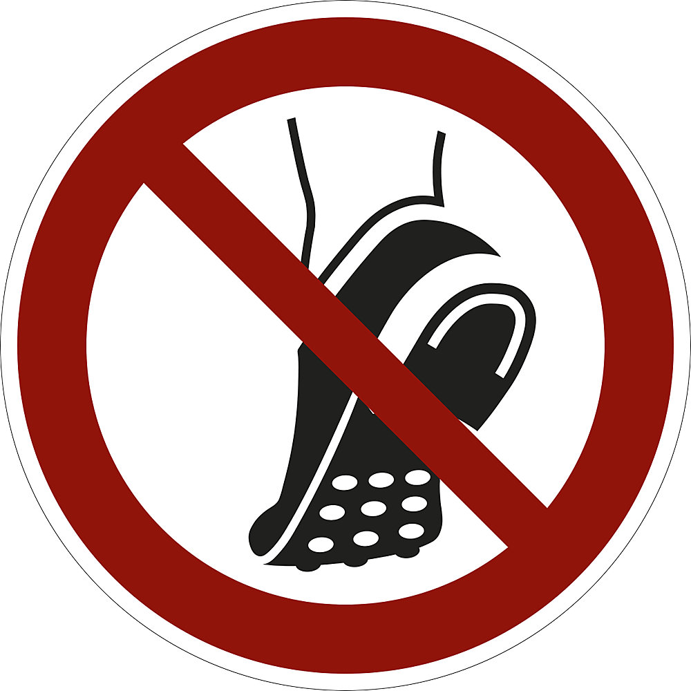 Verbodsbord, schoenen met metalen beslag verboden, VE = 10 stuks, kunststof, Ø 200 mm