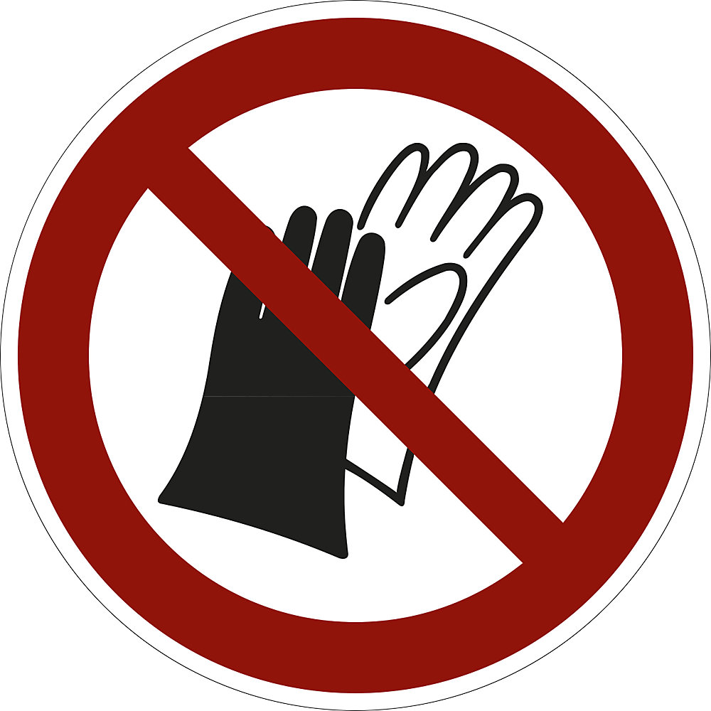 Verbodsbord, veiligheidshandschoenen gebruiken verboden, VE = 10 stuks, folie, Ø 100 mm