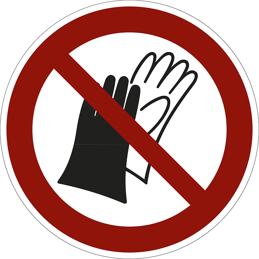 Verbodsbord, veiligheidshandschoenen gebruiken verboden, VE = 10 stuks, folie, Ø 200 mm