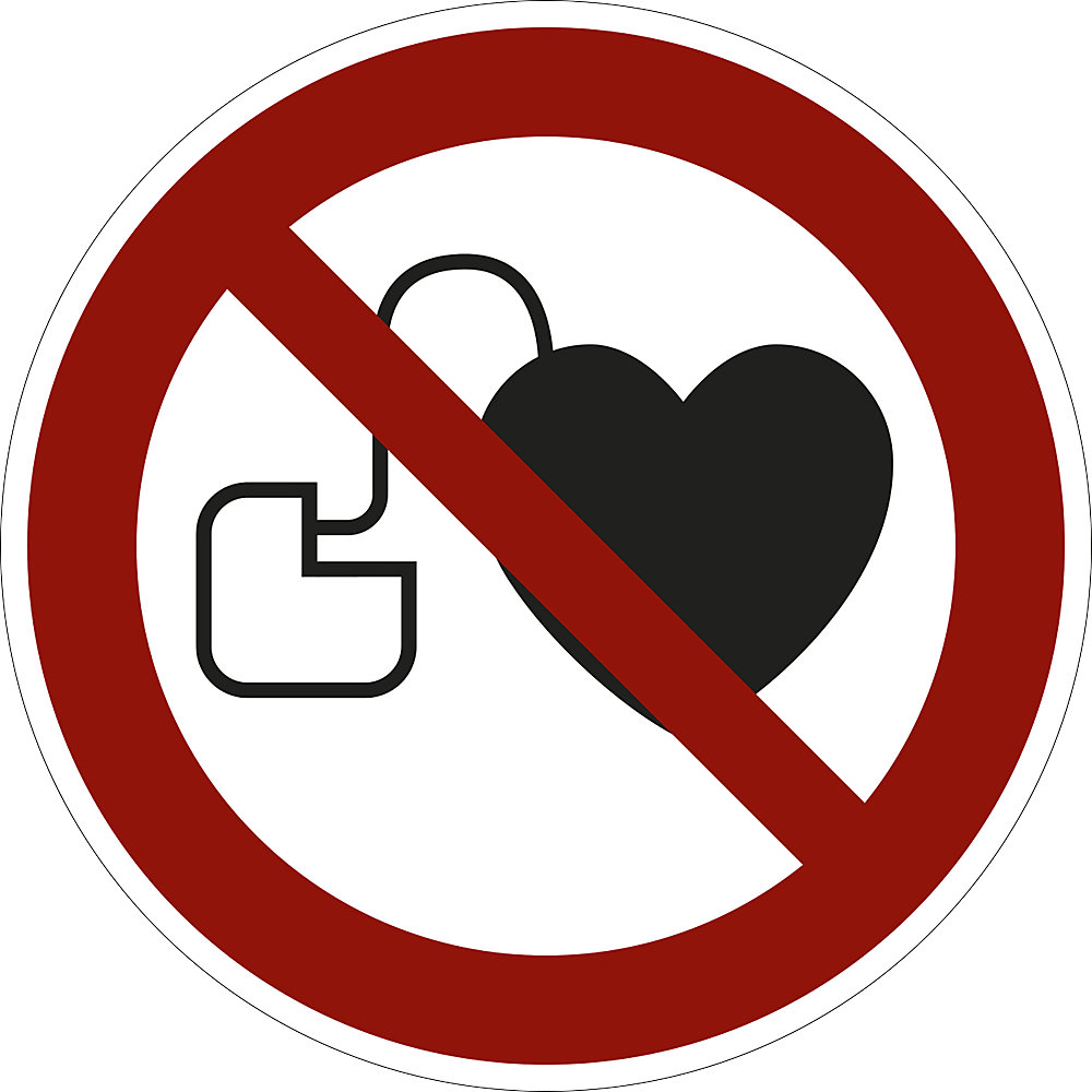 Verbodsbord, verbod voor personen met pacemaker, VE = 10 stuks, kunststof, Ø 200 mm