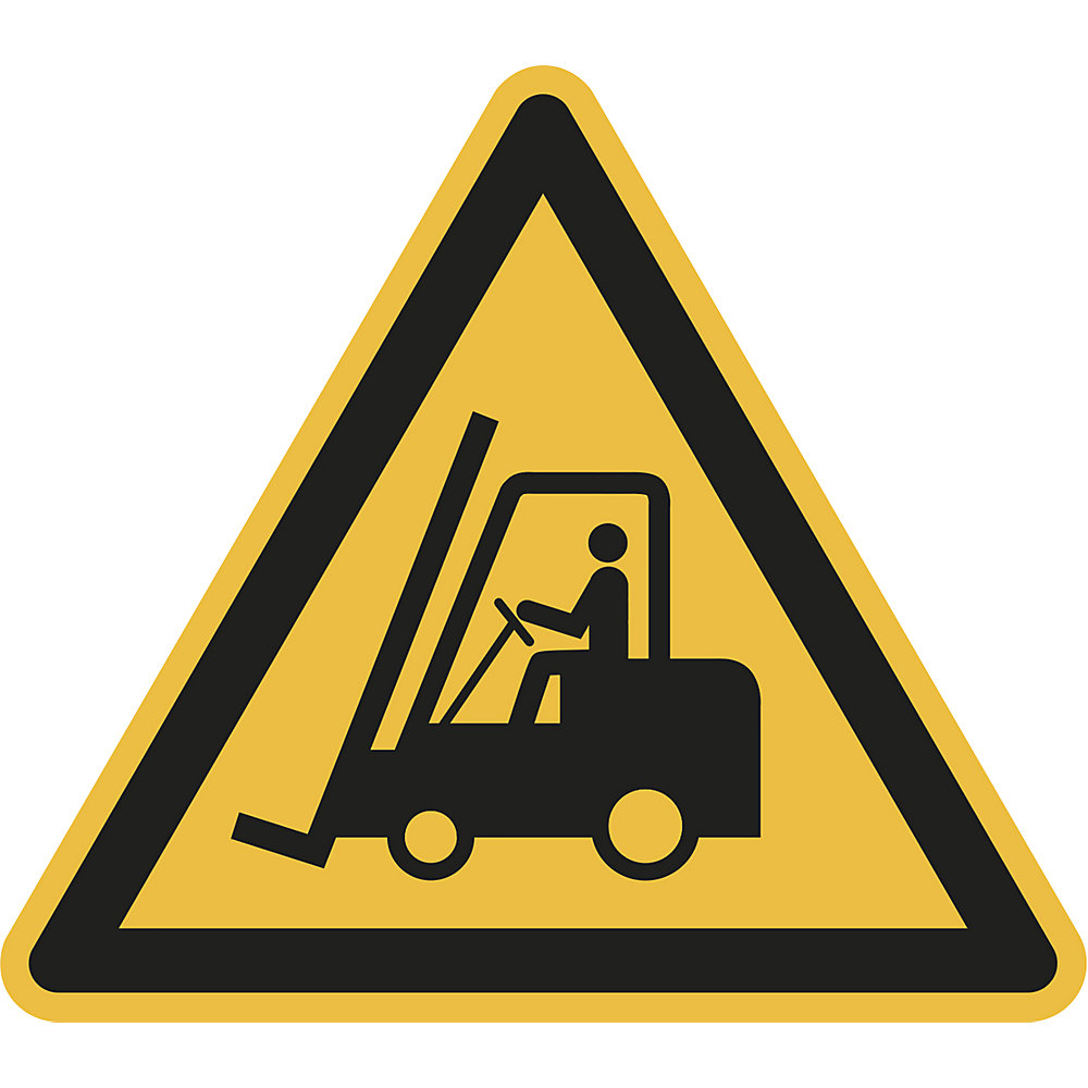 Waarschuwingsbord, waarschuwing voor transportwerktuigen, VE = 10 stuks, kunststof, hoeklengte 200 mm