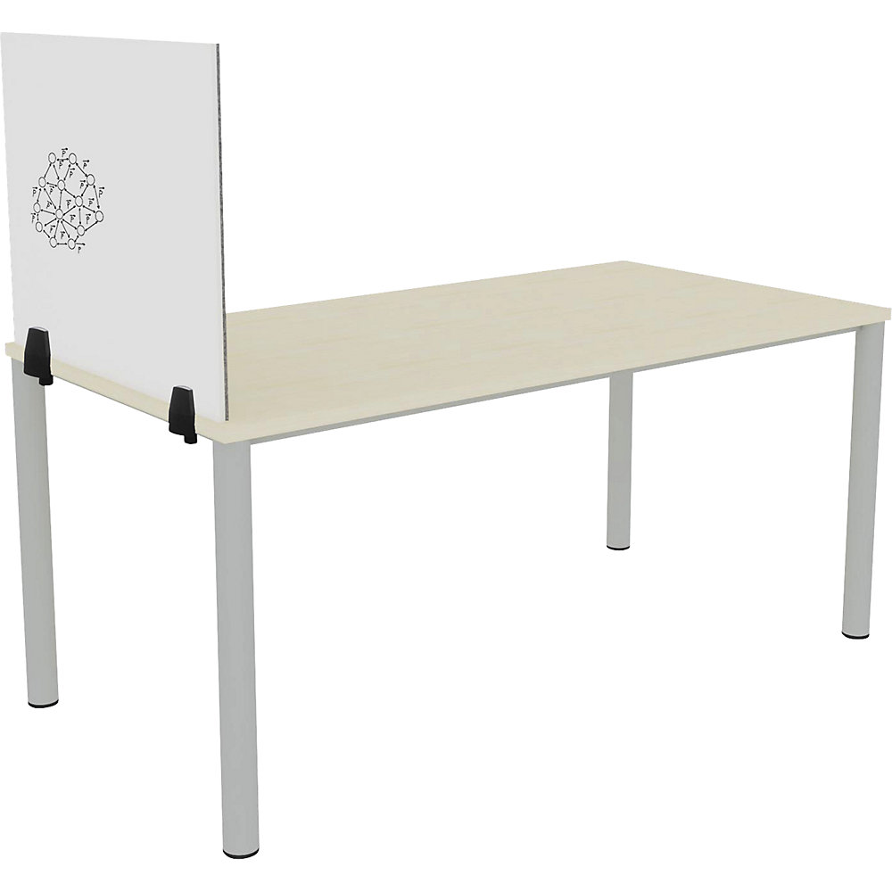 Tafelscheidingswand voor individuele werkplek, geëmailleerd en PET-vilten oppervlak, wit/grijs, breedte 750 mm
