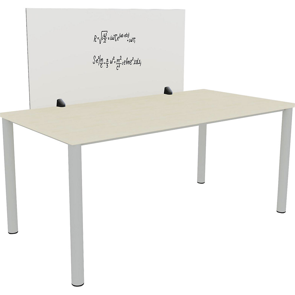 Tafelscheidingswand voor individuele werkplek, geëmailleerd en PET-vilten oppervlak, wit/grijs, breedte 1200 mm