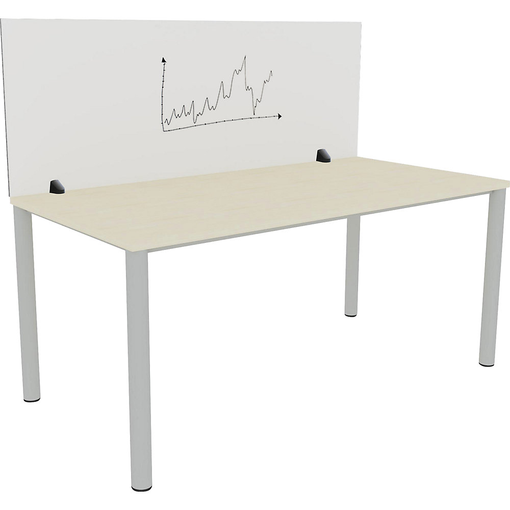 Tafelscheidingswand voor individuele werkplek, geëmailleerd en PET-vilten oppervlak, wit/grijs, breedte 1600 mm