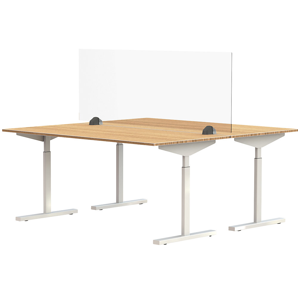 Tafelscheidingswand voor dubbele werkplek, acrylglas en polystyreen, transparant, breedte 1600 mm