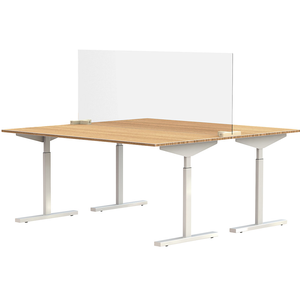 Scheidingsscherm voor bureaus/tafels, incl. 2 verbindingsstukken in T-vorm, h x b = 590 x 1600 mm, vanaf 10 stuks