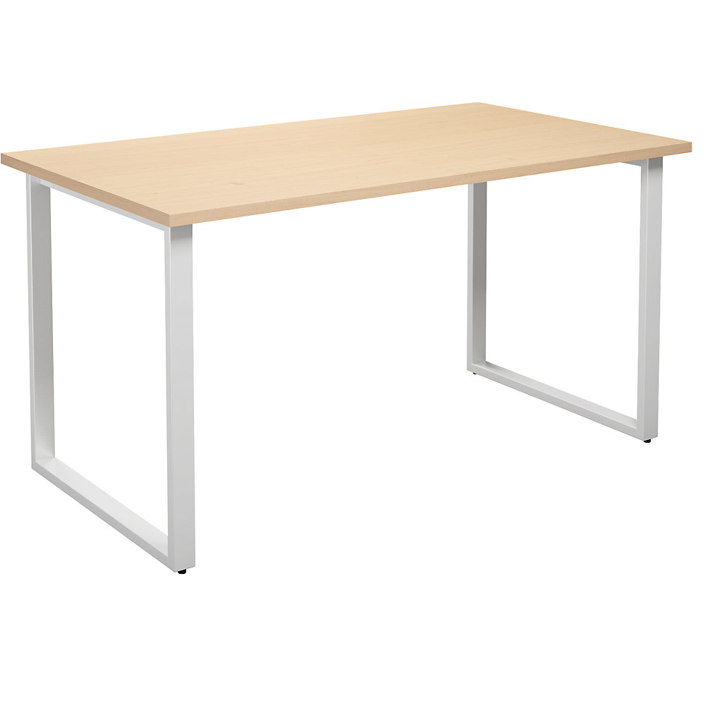 Multifunctionele tafel DUO-O, recht blad, diepte 800 mm, breedte 1400 mm, berkenhout / wit