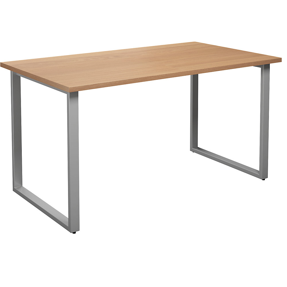 Multifunctionele tafel DUO-O, recht blad, diepte 800 mm, breedte 1400 mm, beukenhout / zilverkleurig