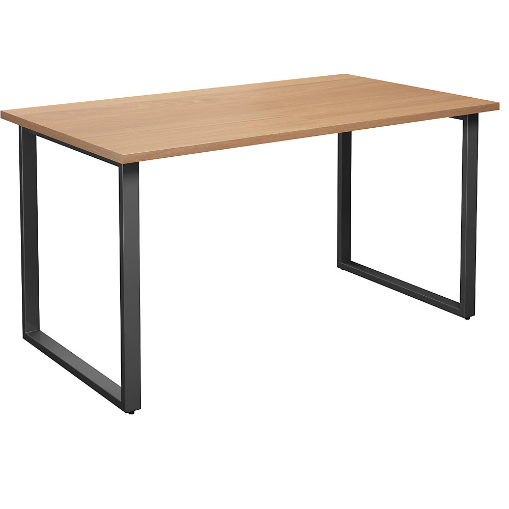 Multifunctionele tafel DUO-O, recht blad, diepte 800 mm, breedte 1400 mm, beukenhout / zwart